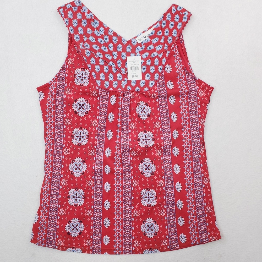 Tantrums Tank Top Womens Small Red Blue Floral Print Lined V Neck Boho
